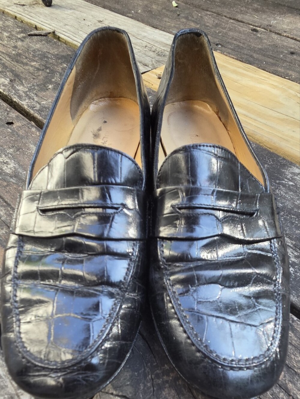 Ralph Lauren Collection Iliana Croc Leather Penny Loafers Black 8B Italy - Picture 3 of 8